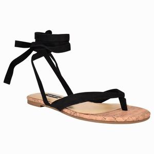 Nine West Tiedup Ankle Wrap Flat Sandals - Black - Ireland (CS4903258)